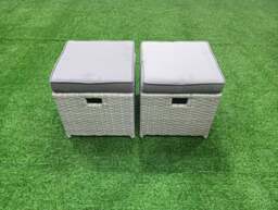 Rackhams 7 Seater Rattan Garden Furniture Set with 3 Seater Sofa 2 Chair Square Coffee Table 2 Small Footstools Side Table Light Grey Mixed - thumbnail 4