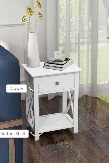 Rackhams 2-Tier Drawer Nightstand Wooden  Bedside Table with Storage Shelf 55.5cm H - White - image 1