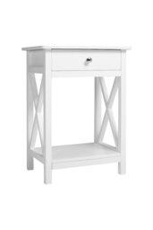Rackhams 2-Tier Drawer Nightstand Wooden  Bedside Table with Storage Shelf 55.5cm H - White - thumbnail 4