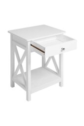 Rackhams 2-Tier Drawer Nightstand Wooden  Bedside Table with Storage Shelf 55.5cm H - White - thumbnail 5
