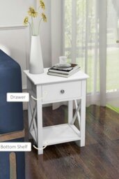 Rackhams 2-Tier Drawer Nightstand Wooden  Bedside Table with Storage Shelf 55.5cm H - White