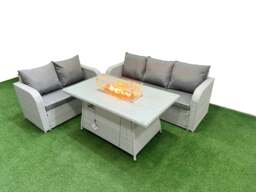 Rackhams 5 Seater PE Rattan Wicker Garden Furniture Patio Conservatory Sofa Set with Fire Pit Dining Table 3 Seater Sofa Love Sofa - thumbnail 1
