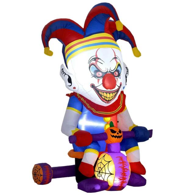 Rackhams 4ft Halloween Inflatable Clown on Bicycle, Blow Up Outdoor Halloween Decoration with 3 Built-in LED Lights for Garden, Party Indoor Outdoor