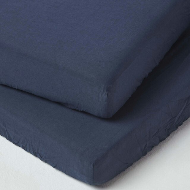 Rackhams French Flax Linen Cot Fitted Sheets - 60 x 120 x 15 cm, 2 Pack - Navy - image 1
