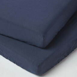 Rackhams French Flax Linen Cot Fitted Sheets - 60 x 120 x 15 cm, 2 Pack - Navy