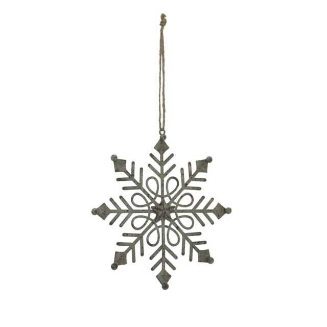 Rackhams Metal Snowflake Christmas Hanging Decoration - White/White - White/White - 18cm x 1cm x 3cm - 100% Mixed