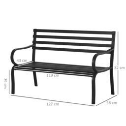 Rackhams 2 Seater Bench Garden Furniture Outdoor Metal Loveseat Seat Patio Chair - Black - Alloy Steel - 127cm x 58cm x 82cm - thumbnail 6