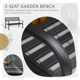 Rackhams 2 Seater Bench Garden Furniture Outdoor Metal Loveseat Seat Patio Chair - Black - Alloy Steel - 127cm x 58cm x 82cm - thumbnail 4