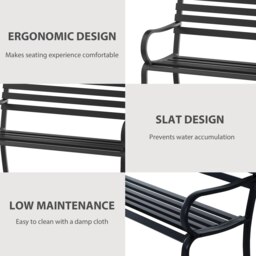 Rackhams 2 Seater Bench Garden Furniture Outdoor Metal Loveseat Seat Patio Chair - Black - Alloy Steel - 127cm x 58cm x 82cm - thumbnail 5