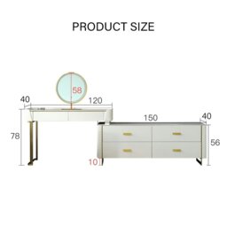Rackhams Duran Dressing Table With LED Mirror, Cream - Option 1 With 150cm Chest of Drawers - With Stool - thumbnail 1