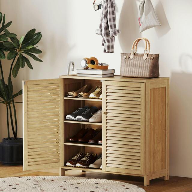 Rackhams Bamboo Shoe Cabinet with Louvered Doors Shoe Storage Cabinet - image 1