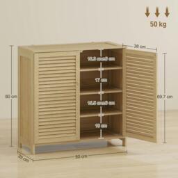 Rackhams Bamboo Shoe Cabinet with Louvered Doors Shoe Storage Cabinet - 80 x 35 x 80 cm - thumbnail 3