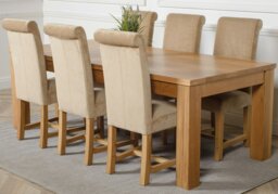 Rackhams Dakota Extra Large Oak Dining Table with Washington Fabric Chairs - 8 chairs - Beige - thumbnail 4