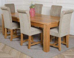 Rackhams Dakota Extra Large Oak Dining Table with Washington Fabric Chairs - 8 chairs - Beige - thumbnail 2