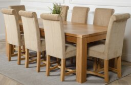 Rackhams Dakota Extra Large Oak Dining Table with Washington Fabric Chairs - 8 chairs - Beige