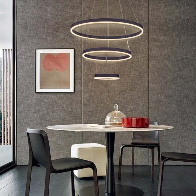 Rackhams Modern 3 Ring Aluminum Round Hanging LED Pendant Light - Dimmable with Remote Control - image 1