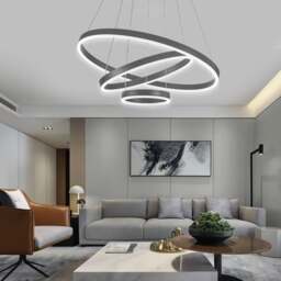 Rackhams Modern 3 Ring Aluminum Round Hanging LED Pendant Light - Dimmable with Remote Control - thumbnail 2