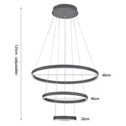 Rackhams Modern 3 Ring Aluminum Round Hanging LED Pendant Light - Dimmable with Remote Control - thumbnail 6