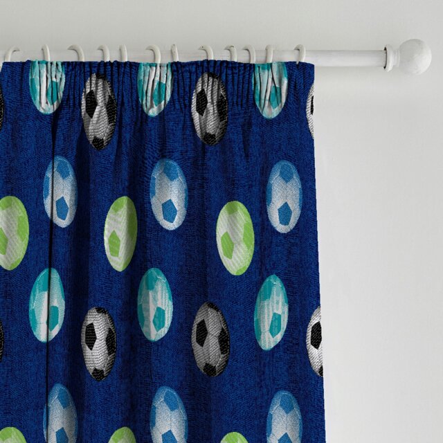 Rackhams Football Lined Pencil Pleat Curtains - 66x72 Inch - Blue - image 1