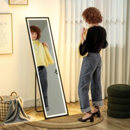 Rackhams 150 x 40cm Full Length Mirror w/ Adjustable Lights Metal Frame Black - Black - thumbnail 1