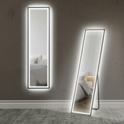 Rackhams 150 x 40cm Full Length Mirror w/ Adjustable Lights Metal Frame Black - Black - thumbnail 2