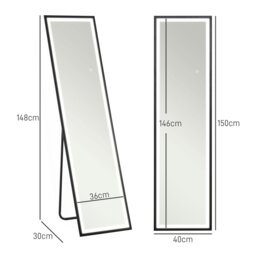 Rackhams 150 x 40cm Full Length Mirror w/ Adjustable Lights Metal Frame Black - Black - thumbnail 5
