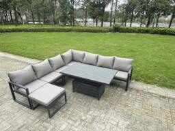 Rackhams 8 Seater Aluminium Outdoor Garden Furniture Set with Rising Dining Table - Dark Grey - thumbnail 1