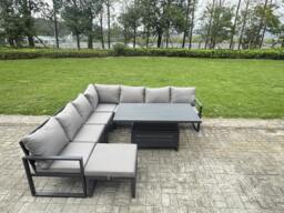 Rackhams 8 Seater Aluminium Outdoor Garden Furniture Set with Rising Dining Table - Dark Grey - thumbnail 2