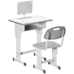 Rackhams Kids Desk and Chair Set Adjustable Height Study Table Set w/ Drawer, Book Stand, Pen Slot - Grey - thumbnail 2