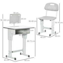 Rackhams Kids Desk and Chair Set Adjustable Height Study Table Set w/ Drawer, Book Stand, Pen Slot - Grey - thumbnail 5