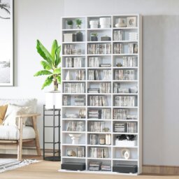 Rackhams CD DVD Media Storage Shelves Display Shelf Racks Wooden Frame - White