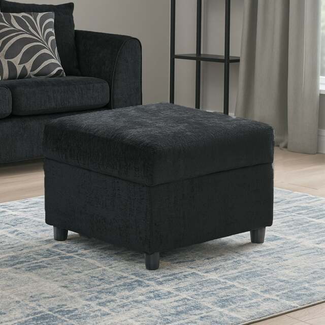 Rackhams Zink Fabric Chenille Black or Grey Footstool - Black - image 1