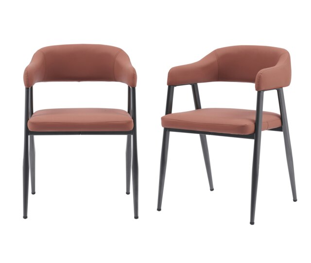 Rackhams Dining Chairs Set of 2, Wrap Around Armchair, Vintage Design in Tan, Grey, or Black for Sophisticated Spaces (Black) - Brown - Metal Steel frame - 47.5cm(d)76cm(h)52cm(w) - image 1