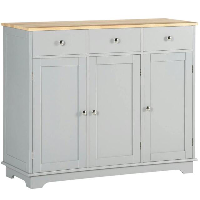 Rackhams Sideboard with Rubberwood Top and Adjustable Shelves for Dining Room, Kitchen - Grey - image 1