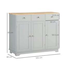 Rackhams Sideboard with Rubberwood Top and Adjustable Shelves for Dining Room, Kitchen - Grey - thumbnail 3