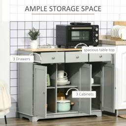 Rackhams Sideboard with Rubberwood Top and Adjustable Shelves for Dining Room, Kitchen - Grey - thumbnail 4