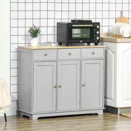 Rackhams Sideboard with Rubberwood Top and Adjustable Shelves for Dining Room, Kitchen - Grey - thumbnail 2