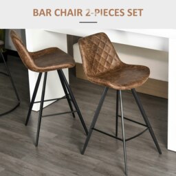 Rackhams Set Of 2 Bar Stools Vintage Microfiber Cloth Tub Seats Padded Steel Brown - thumbnail 4