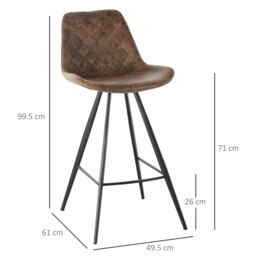 Rackhams Set Of 2 Bar Stools Vintage Microfiber Cloth Tub Seats Padded Steel Brown - thumbnail 6