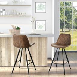 Rackhams Set Of 2 Bar Stools Vintage Microfiber Cloth Tub Seats Padded Steel Brown
