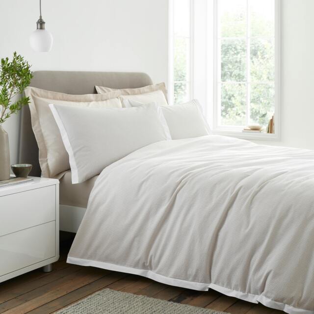 Rackhams Seersucker Woven Stripe 180 Thread Count Cotton Duvet Cover Set Natural - King - Natural - image 1