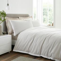 Rackhams Seersucker Woven Stripe 180 Thread Count Cotton Duvet Cover Set Natural - King - Natural - thumbnail 1