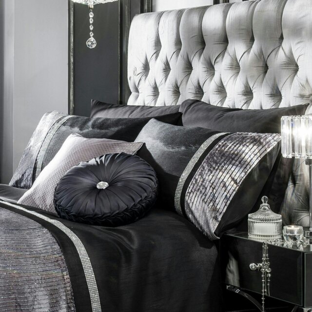 Rackhams Chanelle Velvet Faux Silk Duvet Cover & Pillowcase Set - Black - Single - image 1
