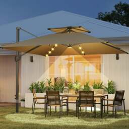 Rackhams 3.5m Aluminium Cantilever Parasol w/ LED Lights Crank Tilt UV50+ Black - Khaki - 350L x 300W x 255H cm - thumbnail 1