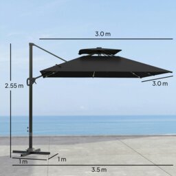 Rackhams 3.5m Aluminium Cantilever Parasol w/ LED Lights Crank Tilt UV50+ Black - Khaki - 350L x 300W x 255H cm - thumbnail 6