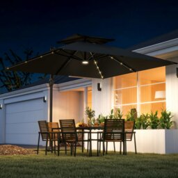Rackhams 3.5m Aluminium Cantilever Parasol w/ LED Lights Crank Tilt UV50+ Black - Khaki - 350L x 300W x 255H cm - thumbnail 2