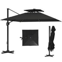 Rackhams 3.5m Aluminium Cantilever Parasol w/ LED Lights Crank Tilt UV50+ Black - Khaki - 350L x 300W x 255H cm - thumbnail 3