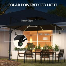 Rackhams 3.5m Aluminium Cantilever Parasol w/ LED Lights Crank Tilt UV50+ Black - Khaki - 350L x 300W x 255H cm - thumbnail 4