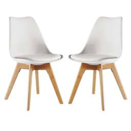 Rackhams Set of 2 Scandinavian Dining Chairs with Leather Cushions Solid Wood Legs - Plastic - White - Retro - thumbnail 2