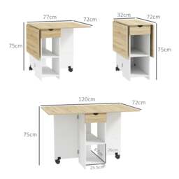 Rackhams Folding Dining Table, Drop Leaf Table for Small Spaces, Foldable Table with Drawer and Storage Shelves for Kitchen, Dining Room, Oak - thumbnail 3